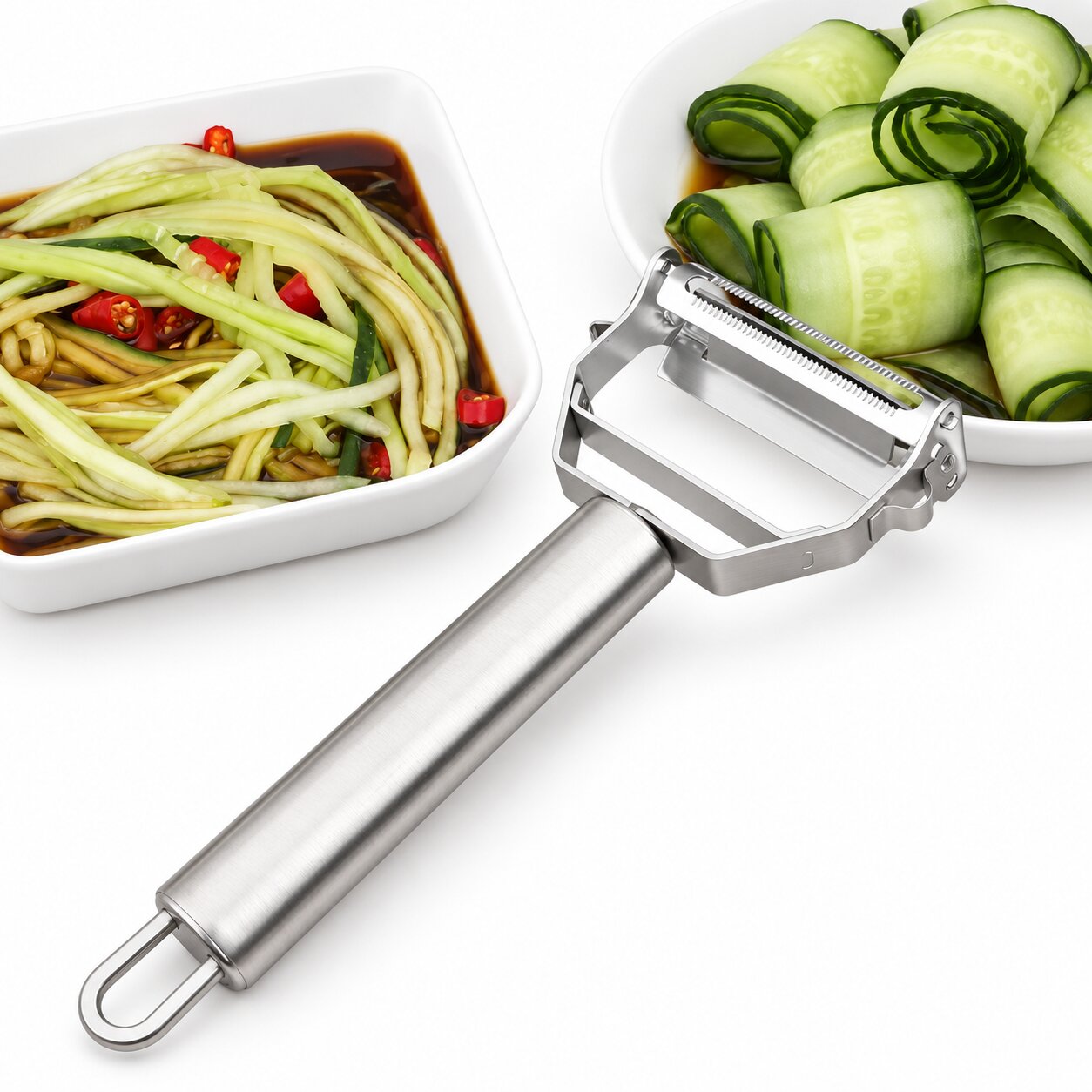 Éplucheur inox, julienne et rubans de concombre