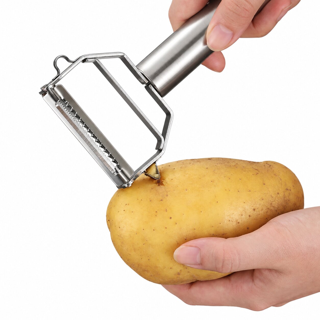 Éplucheur inox retirant un œil