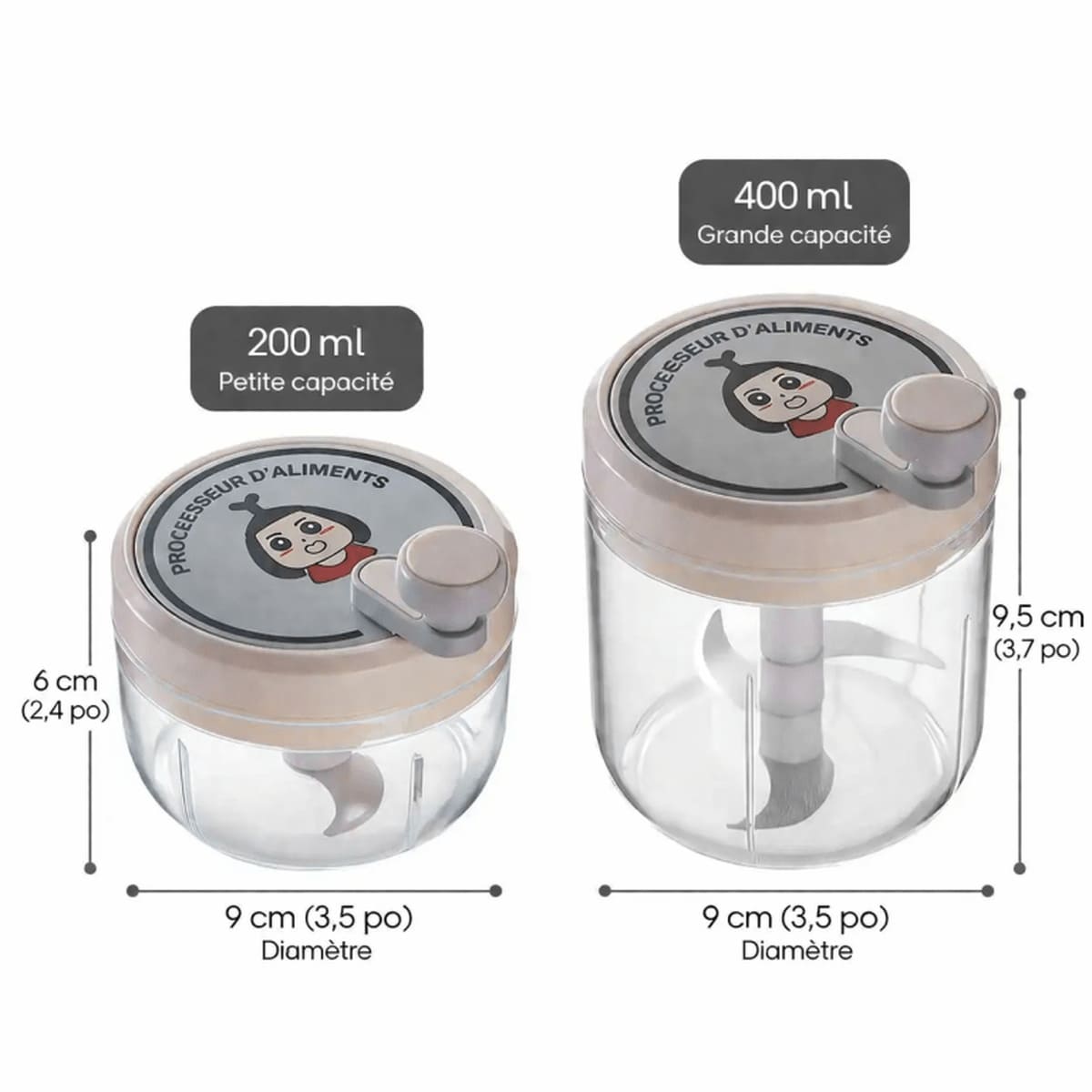 Broyeur manuel à ail et légumes — 200 ou 400 ml