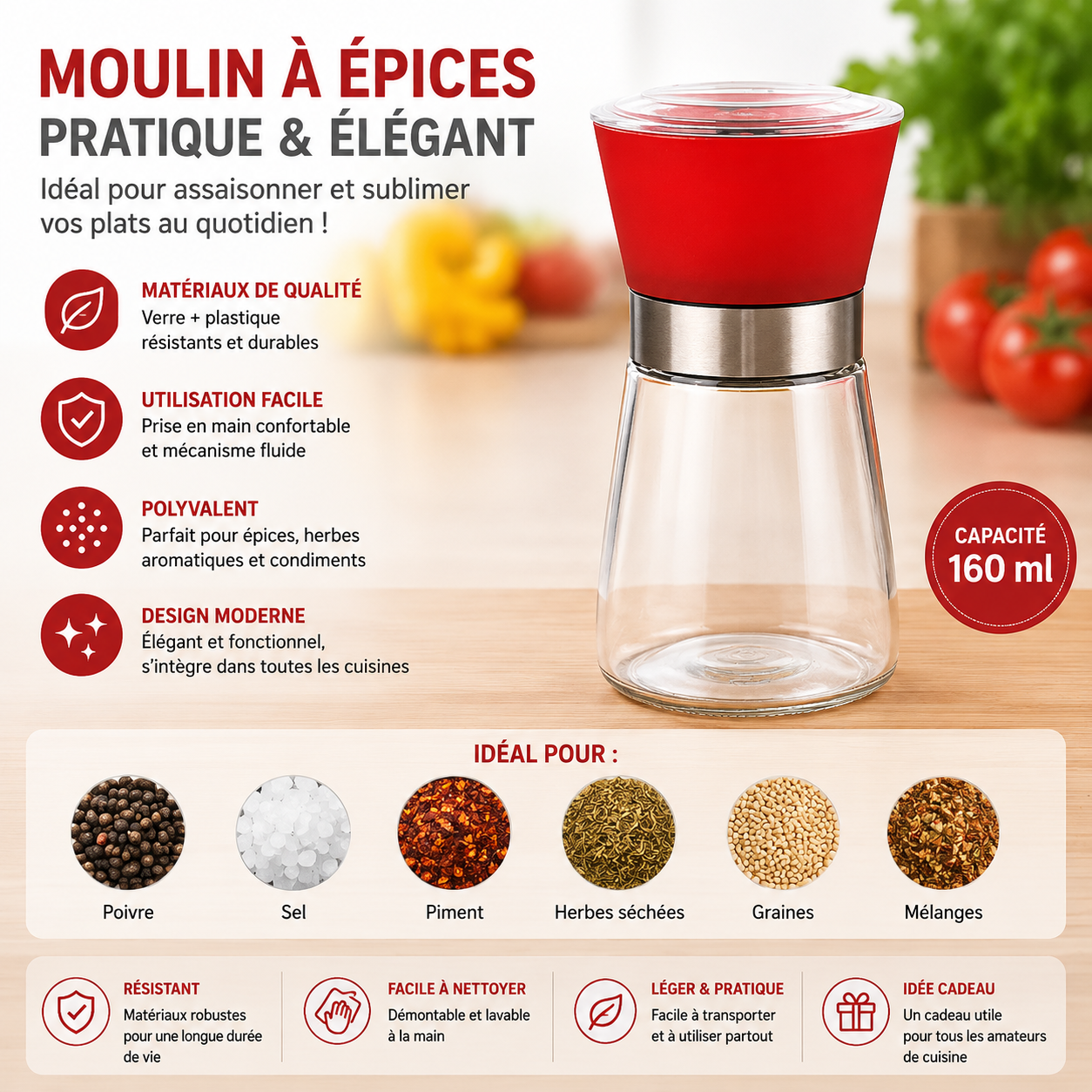 Hachoir Salière et poivrière Pulvérisateur.